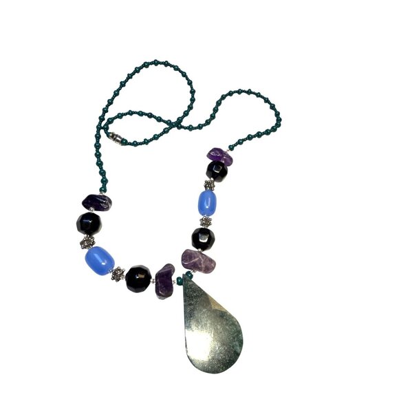 Blue Green Stone Pendant Necklace Boho Gemstone Jewelry Gift Handmade - Picture 6 of 10